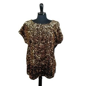 Cable & Gauge Gold Bronze Sequin Black Velour Velvet Short Sleeves XL